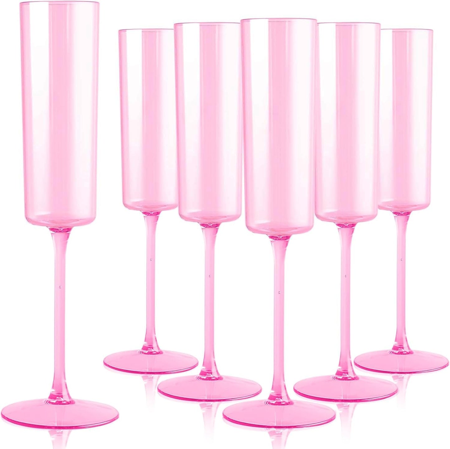 YOUBET 24 Pack Pink Plastic Champagne Flutes -6 Oz Clear Pink Champagne Glasses - Square Plastic Toasting Glasses for Party Birthday Anniversary Wedding & Valentines Day