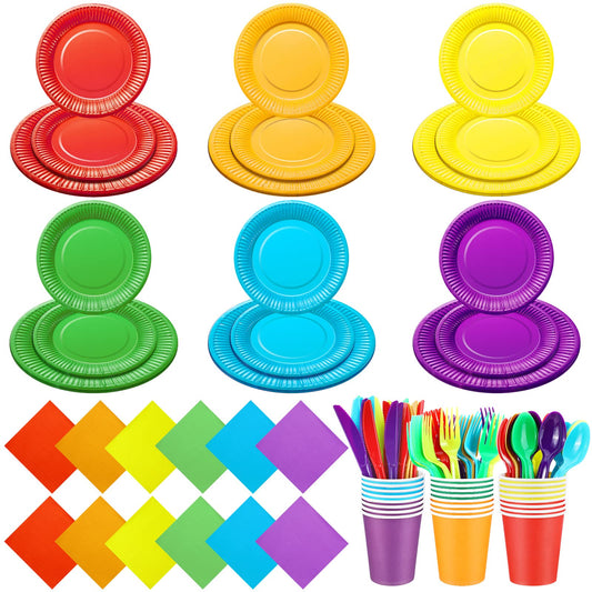 Rainbow Disposable Party Tableware Set - 168 ct, 24 Guests
