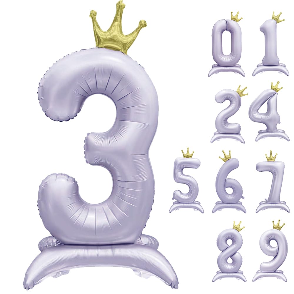 Alainzeo 42 Inch Pastel Purple Number 3 Balloon with Crown Foil Large Number 3 Balloons for 3rd Birthday Wedding Anniversary Party Big Number Balloon 1-9 for Decorations Supplies (Light Purple 3)