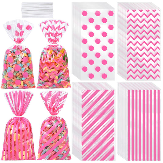 Pink Cellophane Treat Bags with Twist Ties
