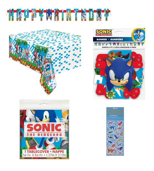 Speedy Blue Hedgehog Character Birthday Party Bundle – Banner, Table Cover & Sticker