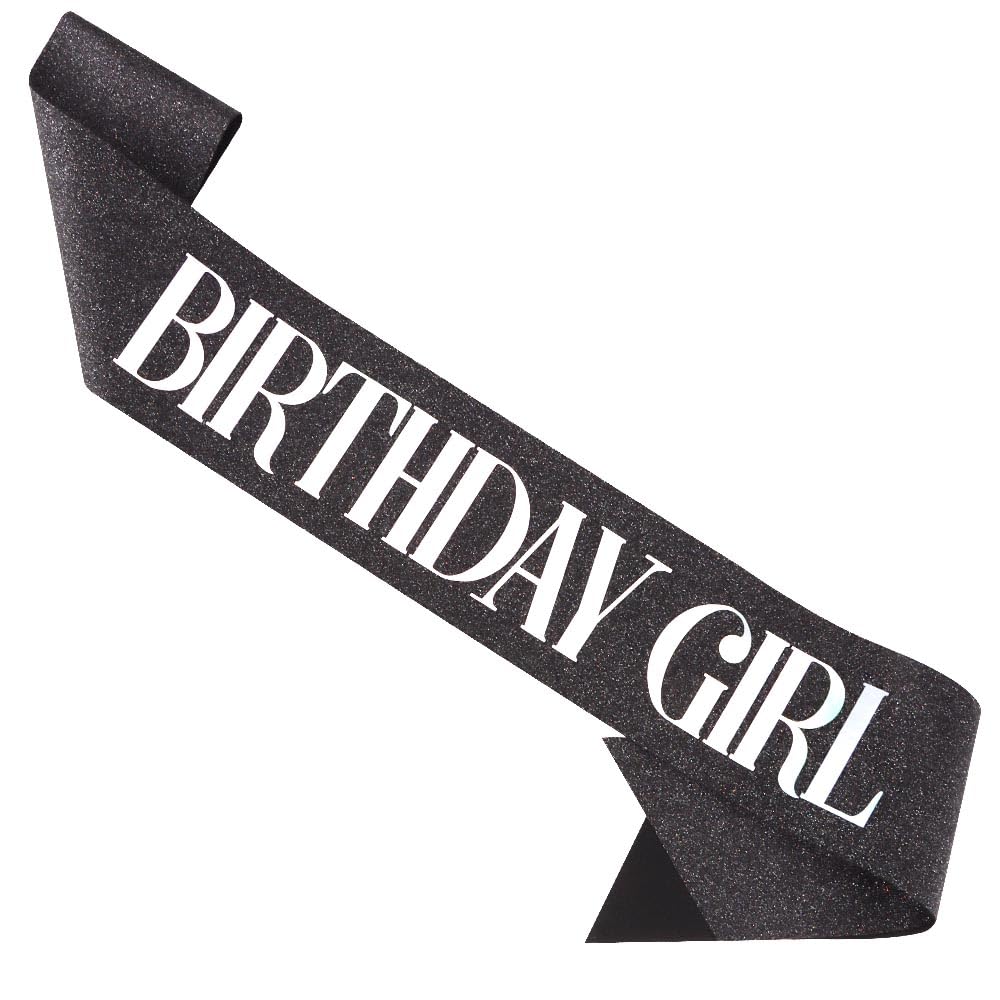 Birthday Girl Black Glitter Sash with Colorful Foil Lettering
