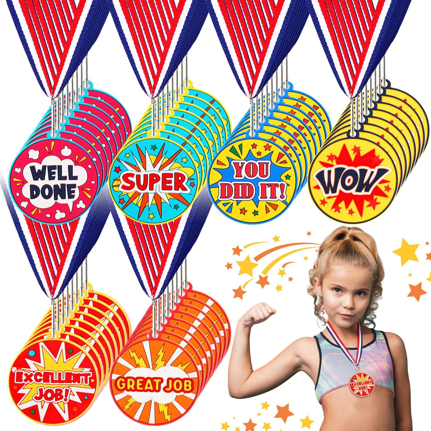 Relaxgiant 48 Pcs 2" Award Medals Assortment Medals for Kids Inspirational Sports Medals Olympic Style Plastic Winner Award Medals for Kids Talent Show Gymnastic Birthday Party Favors (Sports Style)
