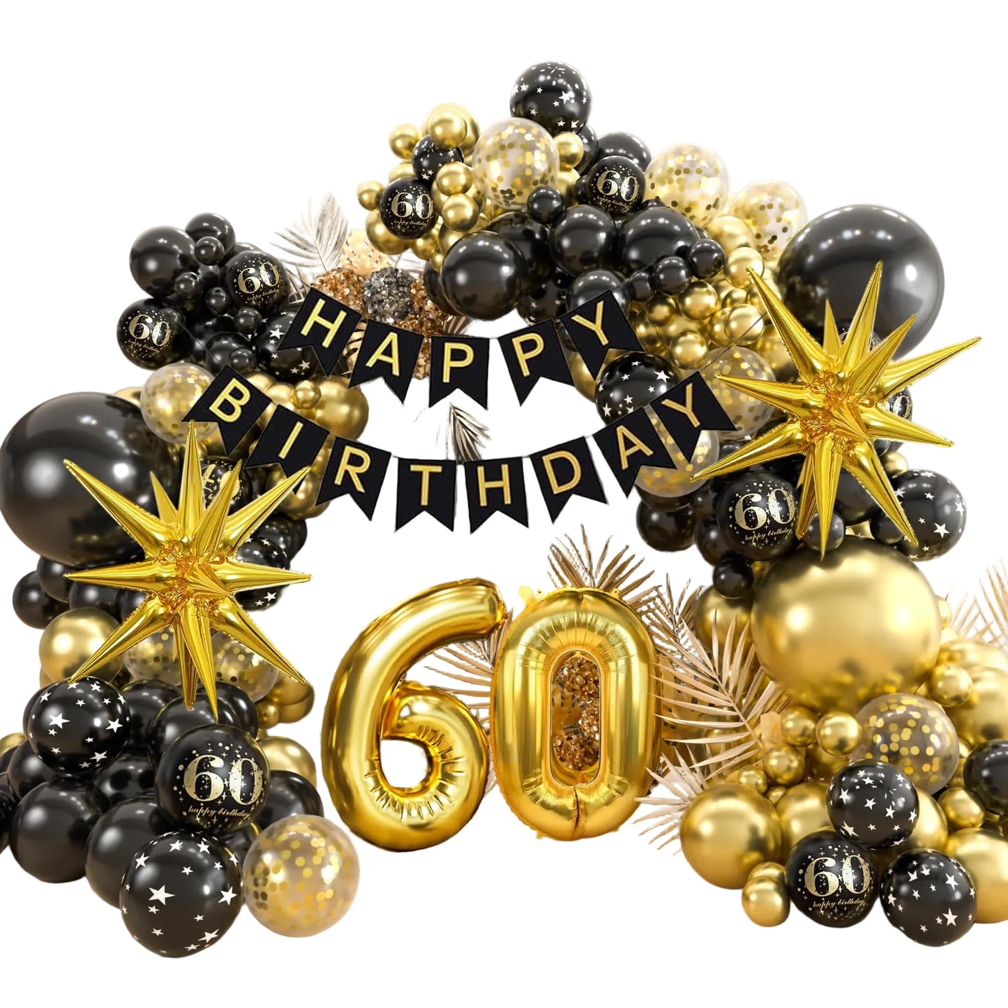 60th Birthday Black & Gold Balloon Garland Kit - 152 ct