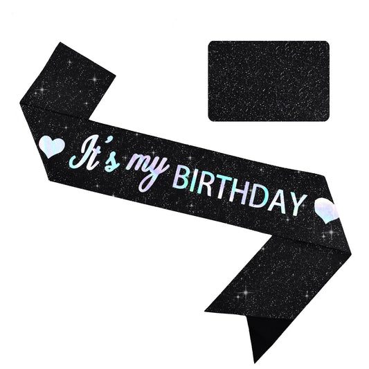 It's My Birthday Glitter Sash – Iridescent Black