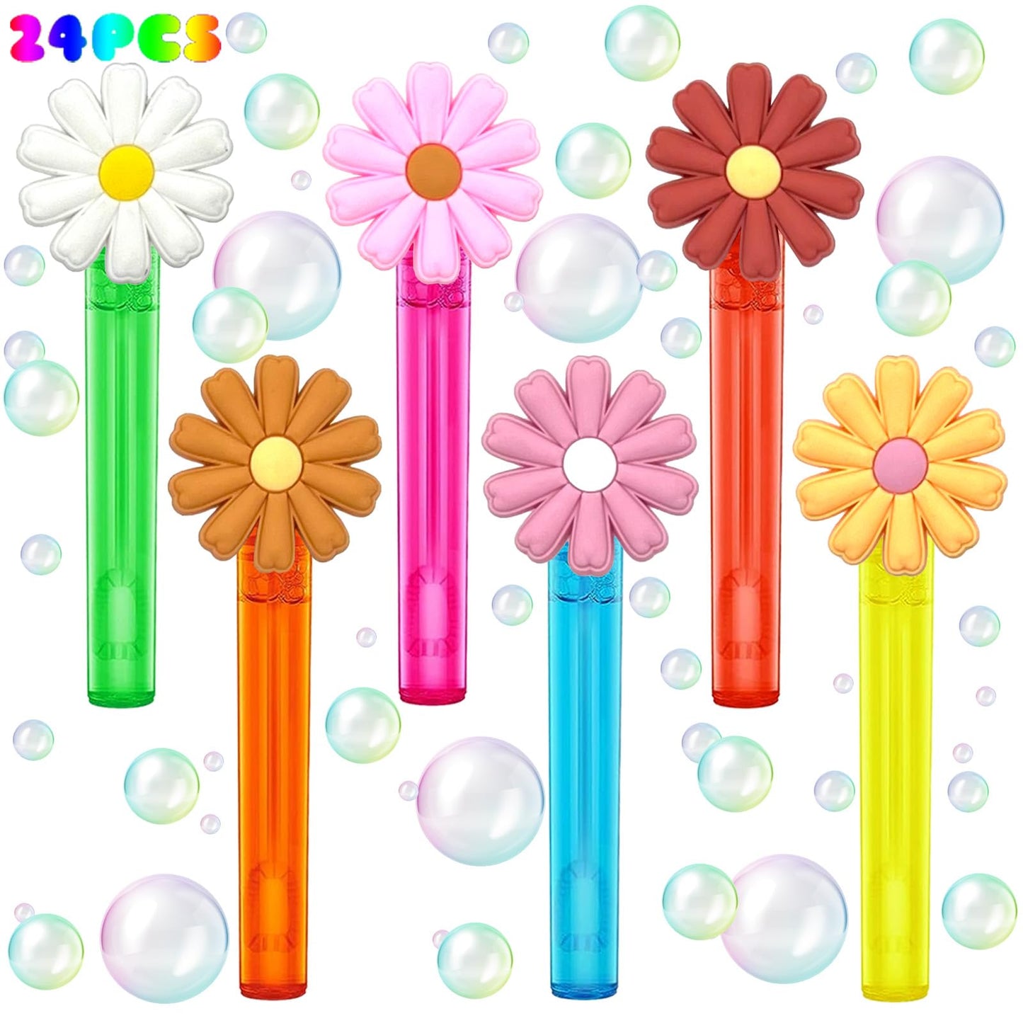 Groovy Retro Daisy Bubble Wands Party Favours – 24 Pack