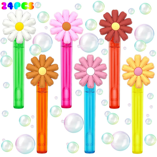 Groovy Retro Daisy Bubble Wands Party Favours – 24 Pack