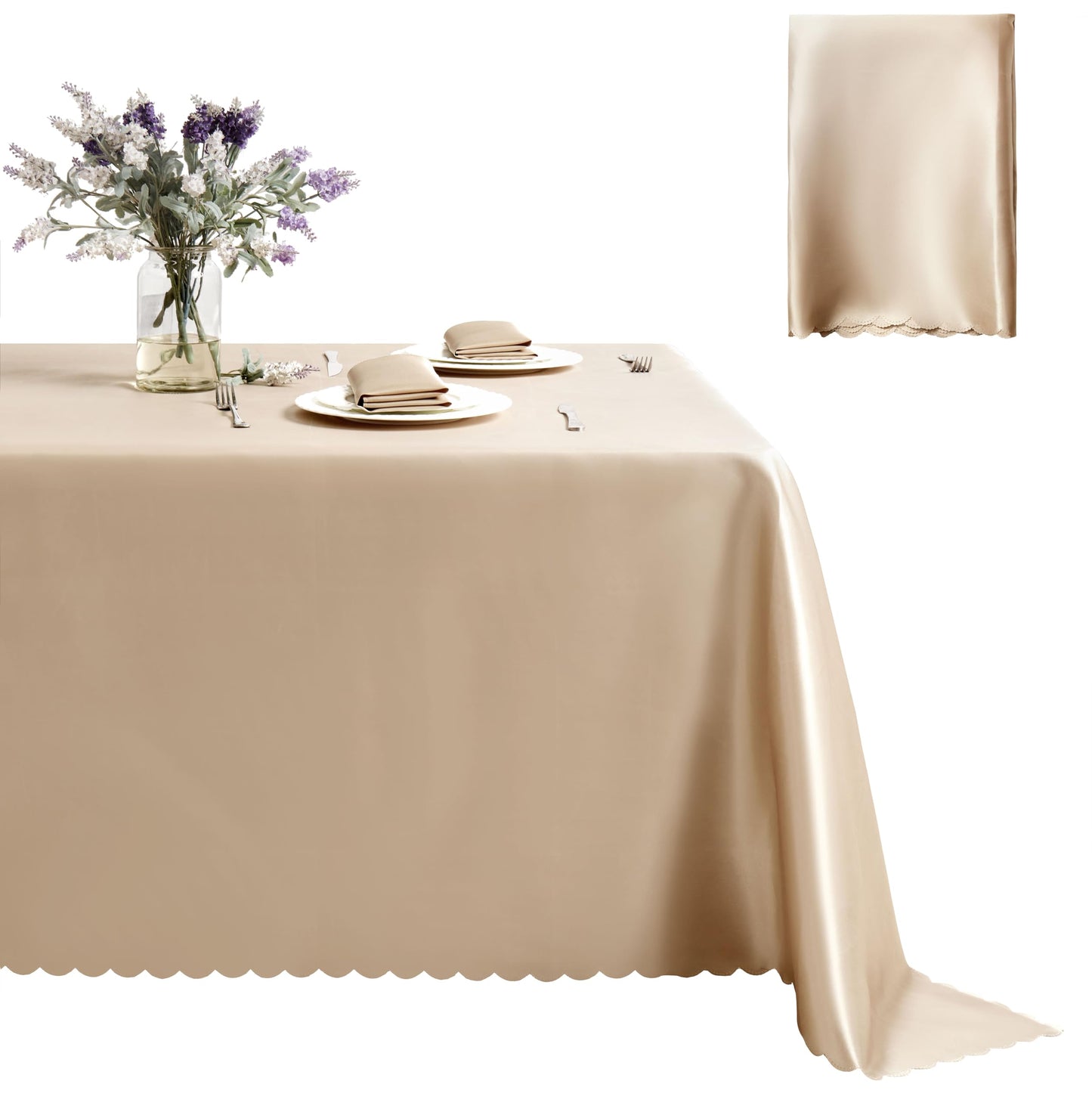 Counfeisly 1 Pack Rectangle Satin Tablecloth 60 x 84 Inches Table Cover Bright Overlay Table Cloth Silky Smooth Fabric Tablecloth Table Decor for Wedding Banquet Table Decoration Taupe