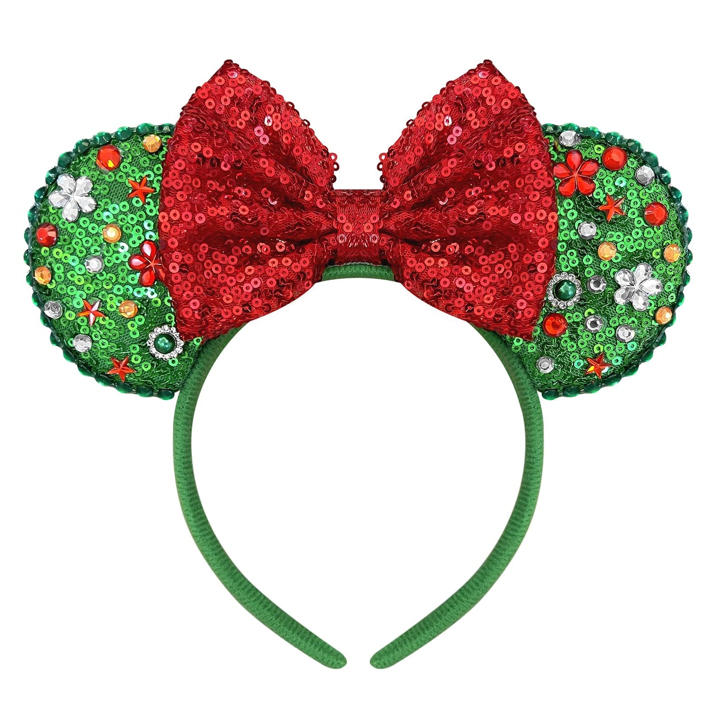 Green Christmas Tree & Present Mouse Ear Headband