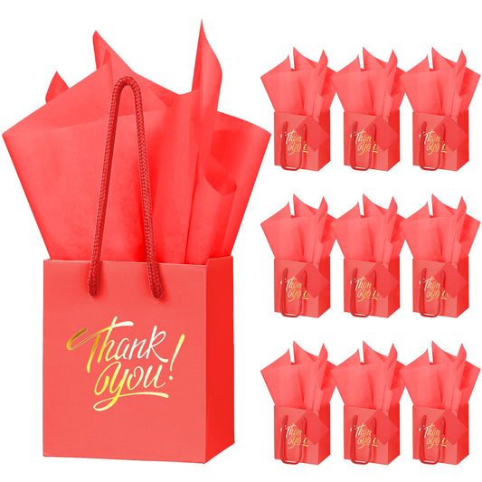 Small Red Thank You Gift Bags with Handles – 50 Pack