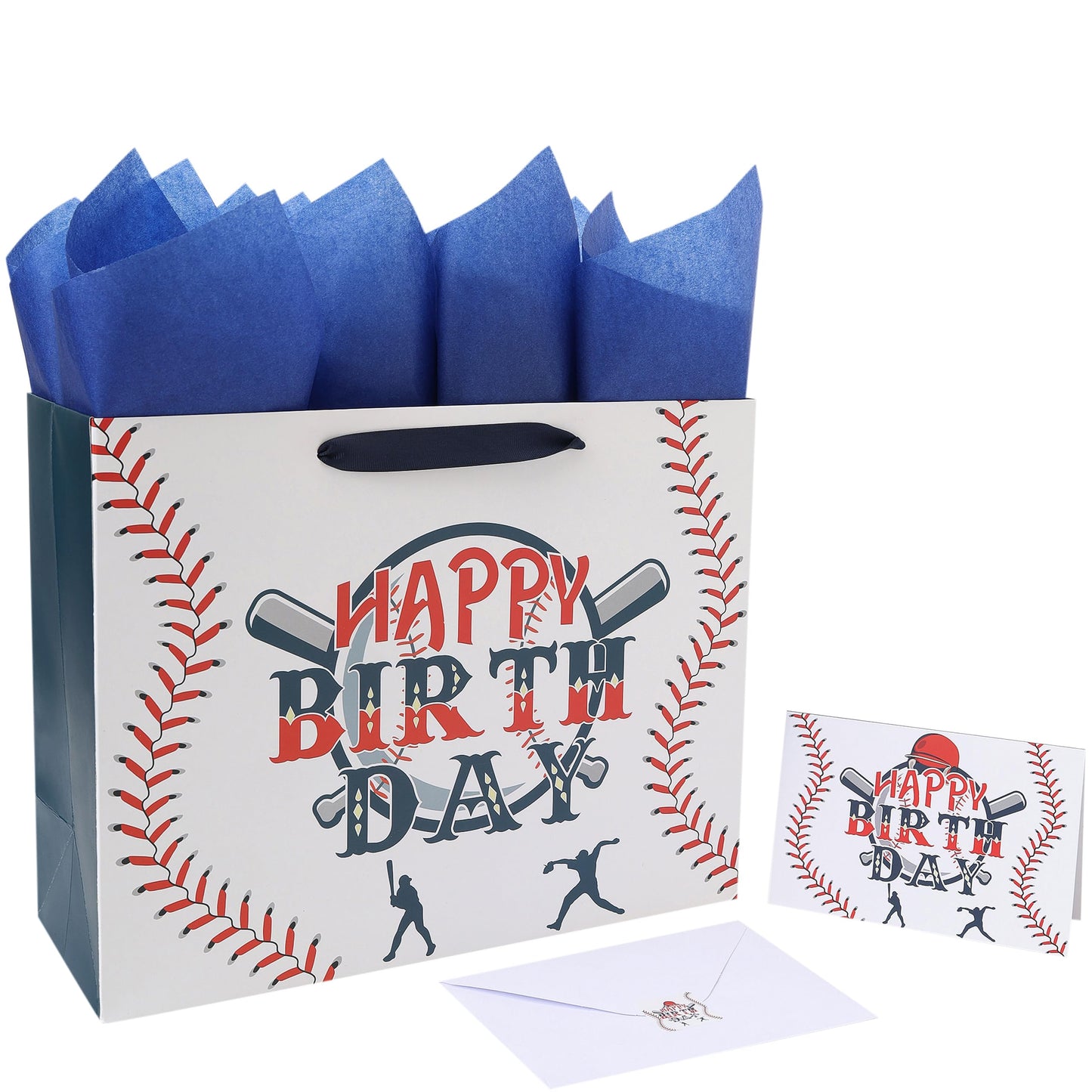 Baseball Birthday Gift Bag with Tissue Paper & Card – Large