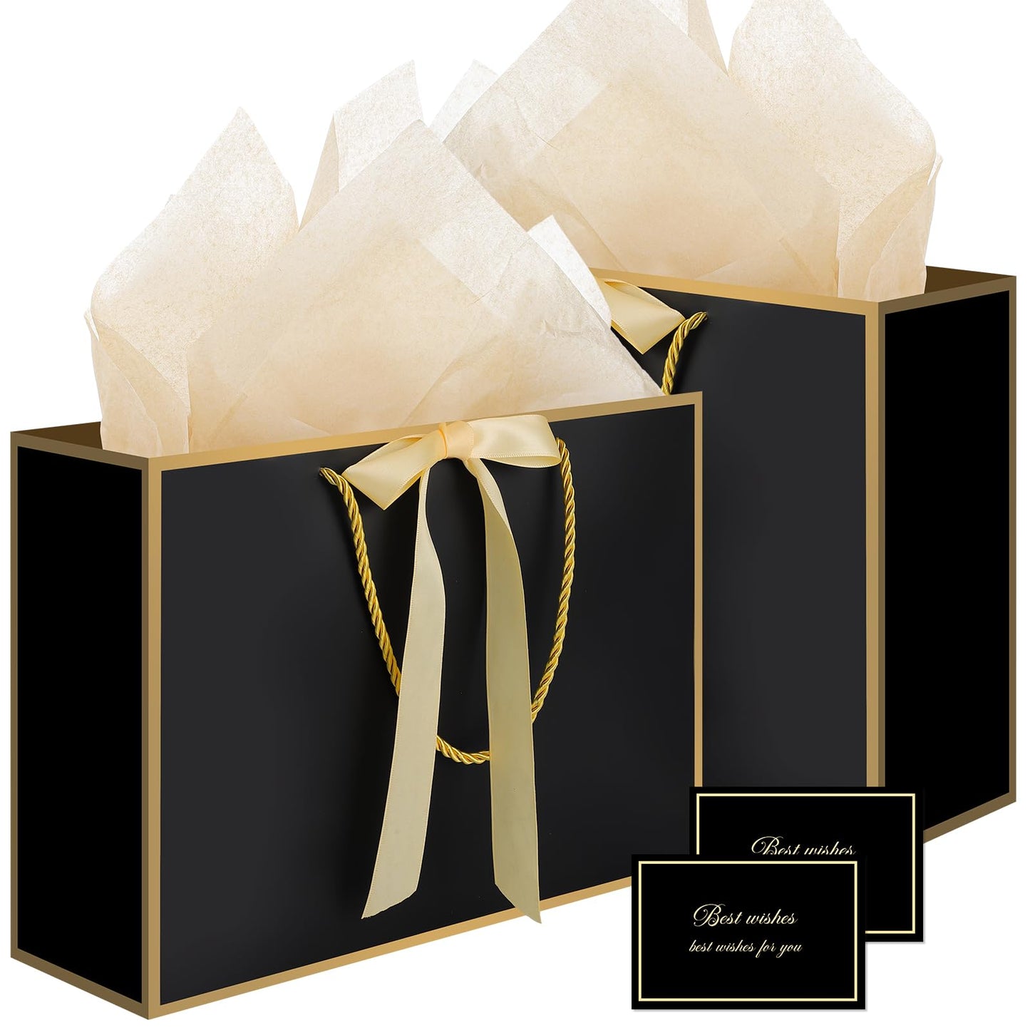 Black Medium Gift Bags with Tissue Paper & Cards