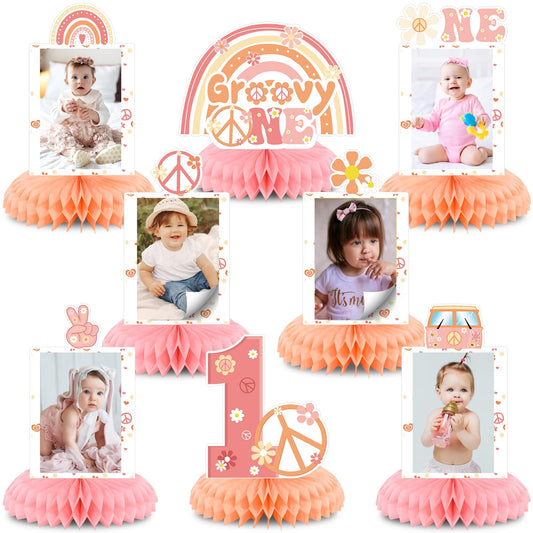 Groovy One Birthday Honeycomb Table Centrepiece Decorations
