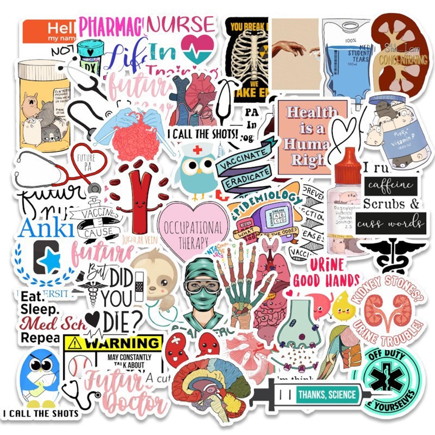 100PCS Doctor Stickers Medical Equipment Stickers Aesthetic Decals Vinyl Waterproof Doctor Appreciation Gifts Stickers for Water Bottle Laptop Luggage Skateboard Snowboard Scrapbook Phone Gifts