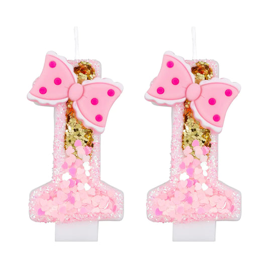 Pink & Gold Glitter 11th Birthday Candles with Bow