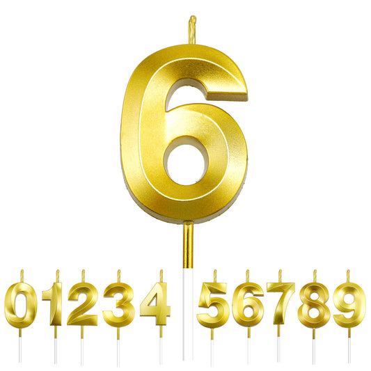 Gold Number 6 Birthday Cake Candle