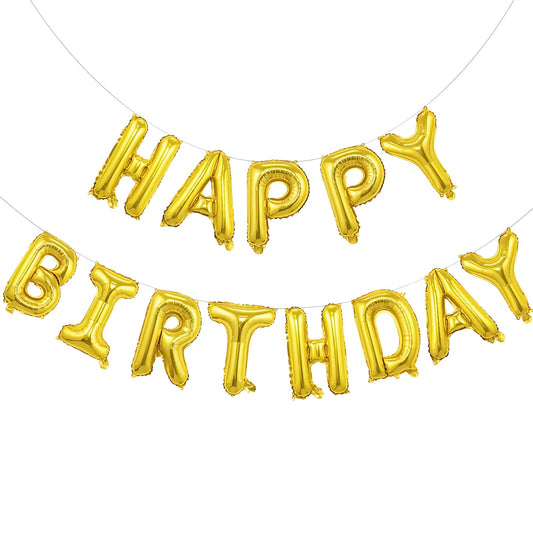 Gold Happy Birthday 3D Mylar Foil Letter Balloon Banner – 16 Inch