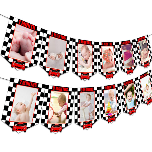Race Car First Birthday Photo Banner Fast One