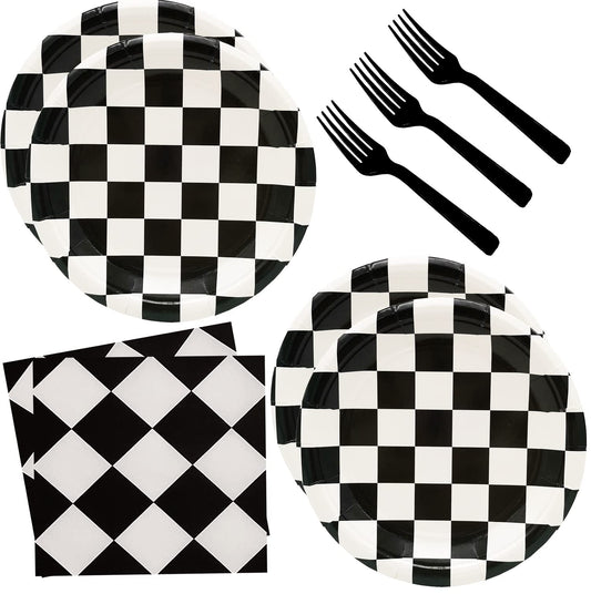 Checkered Race Car Disposable Party Tableware Set - 60 ct