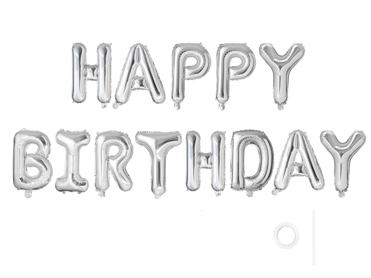 Silver Happy Birthday Foil Letter Balloon Banner – 16 Inch