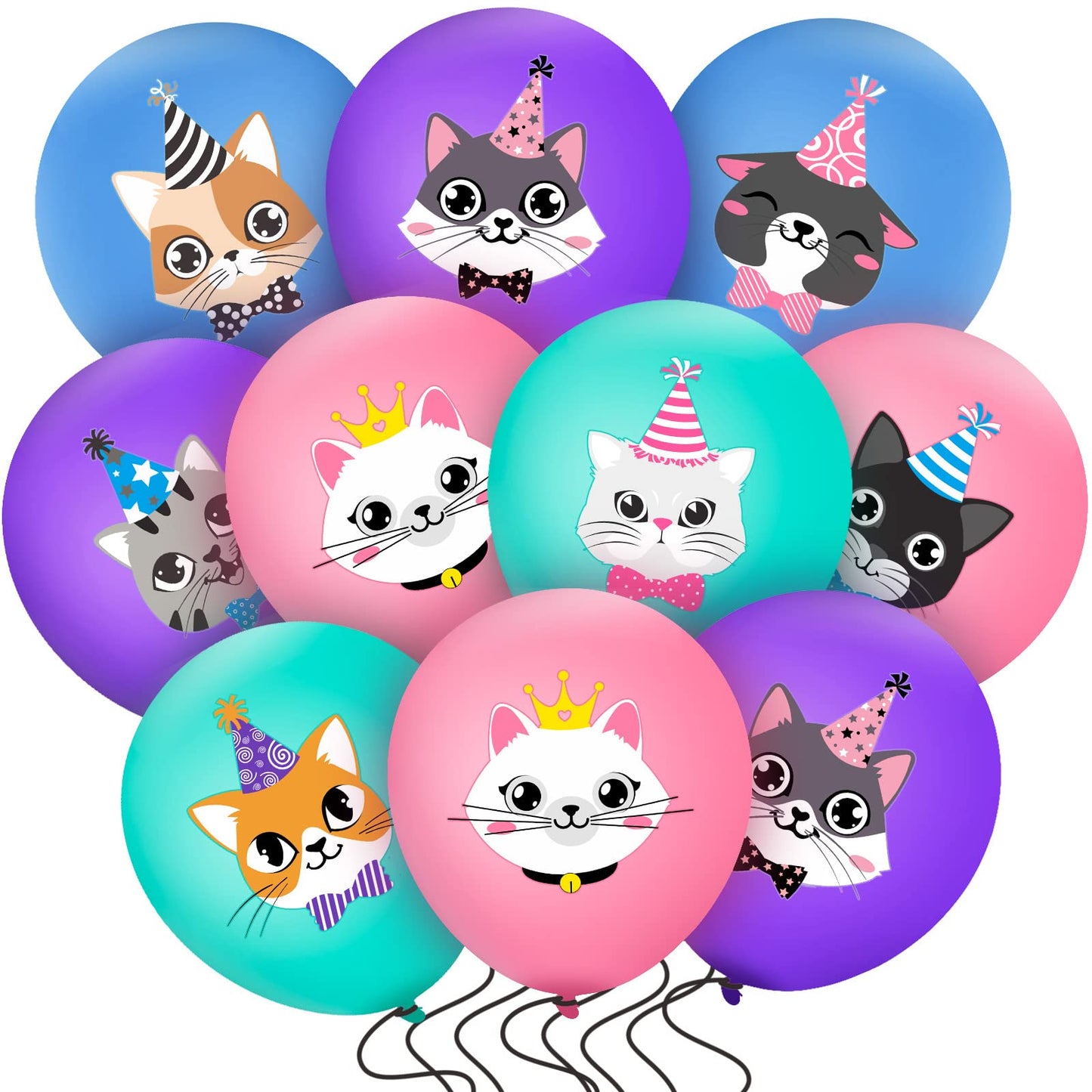 Cat Birthday Party Latex Balloons – 40 Pack, 8 Designs