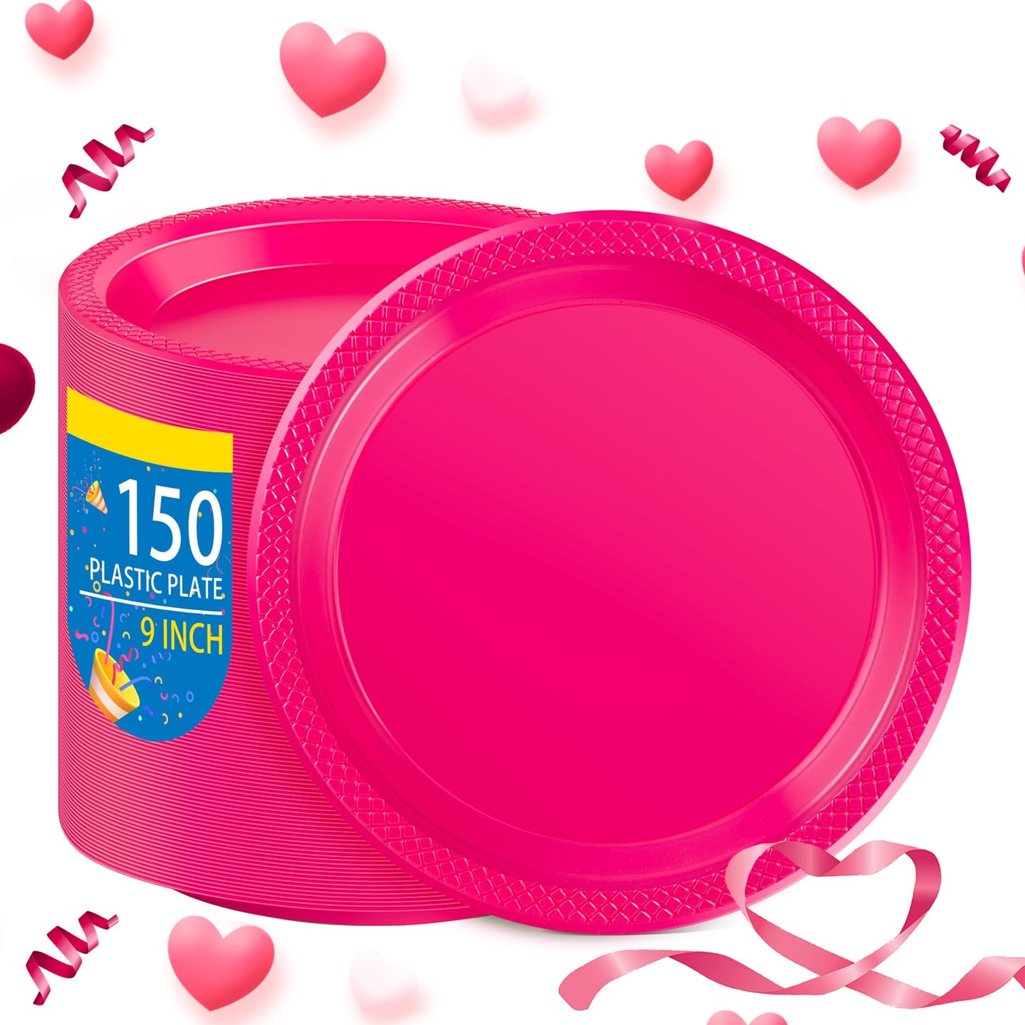 Hot Pink Plastic Dinner Plates 9 Inch – 150 Pack