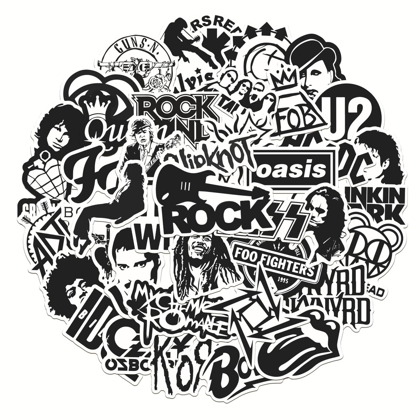 Classic Rock Band Stickers – 50 Pack, 80s & 90s Music Theme
