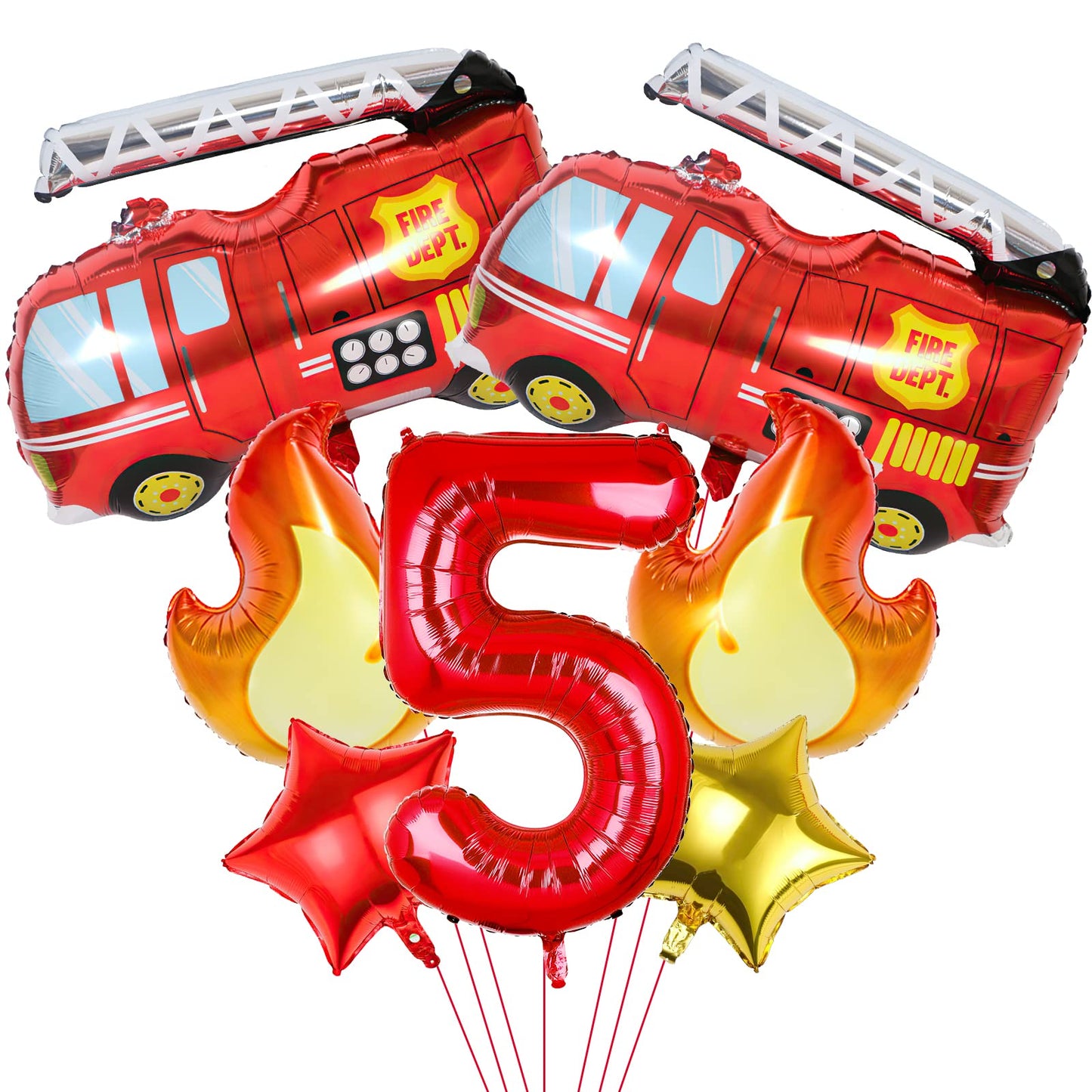 Fire Truck 5th Birthday Party Balloon Set – 7 Piece