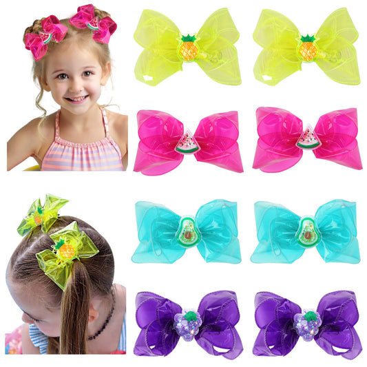 Waterproof Jelly Hair Bows Multi-colored PVC Summer Swim Pool Bow Clips Transparent Hair Accessories for Girls Toddler Infants Kids Teens Children (Fruit Jelly Bow 4inch)