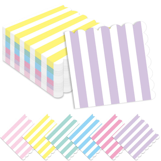 Justforjoyful 120pcs Pastel Stripe Paper Napkins Pastel Party Supplies Ice Cream Paper Dinner Hand Napkin Colorful Stripe Disposable Paper Pack for Pastel Birthday Wedding Baby Shower Party Decoration