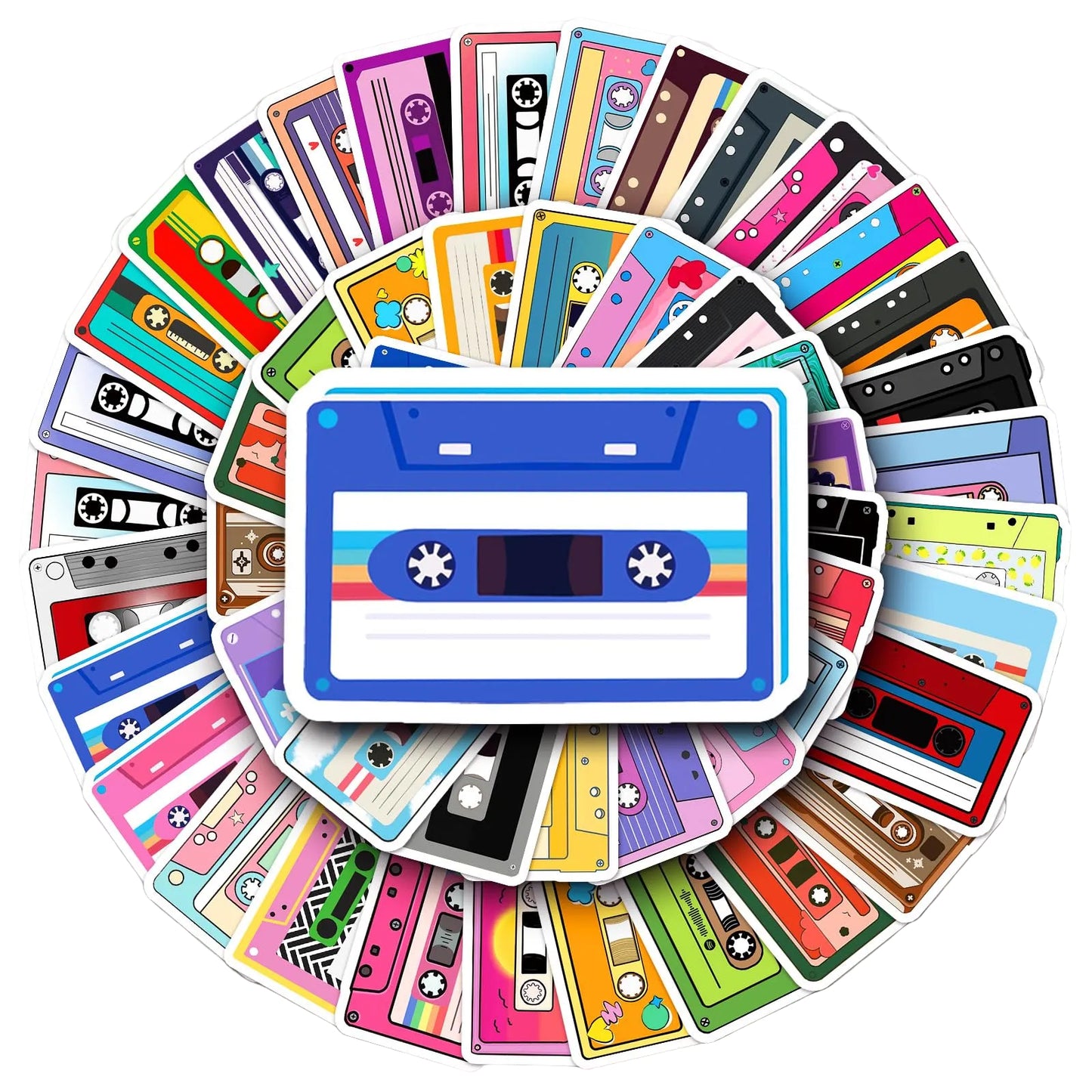 Music Tape Vinyl Stickers – 50 Pack