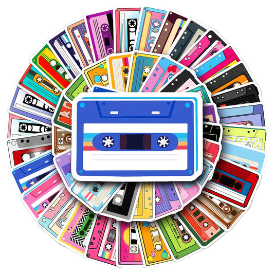 Music Tape Vinyl Stickers – 50 Pack