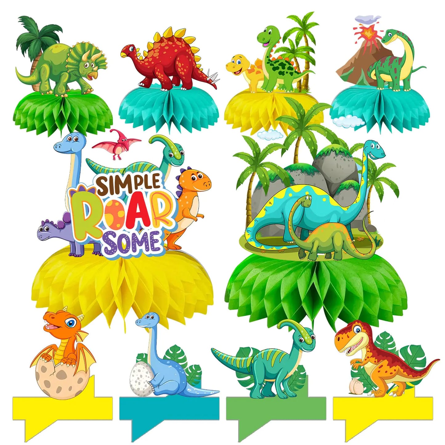 Dinosaur Colorful Honeycomb Table Centerpieces