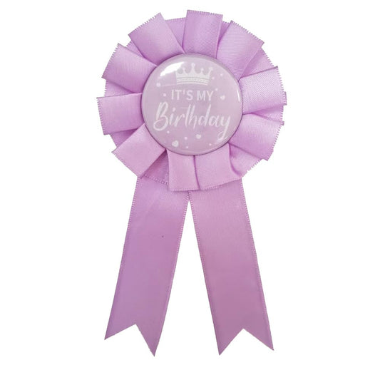 It's My Birthday Satin Ribbon Badge Pin, Purple