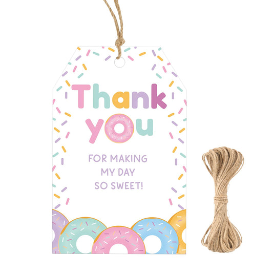 Donut "Thank You" Paper Gift Tags with Jute Twine – 50 Pack