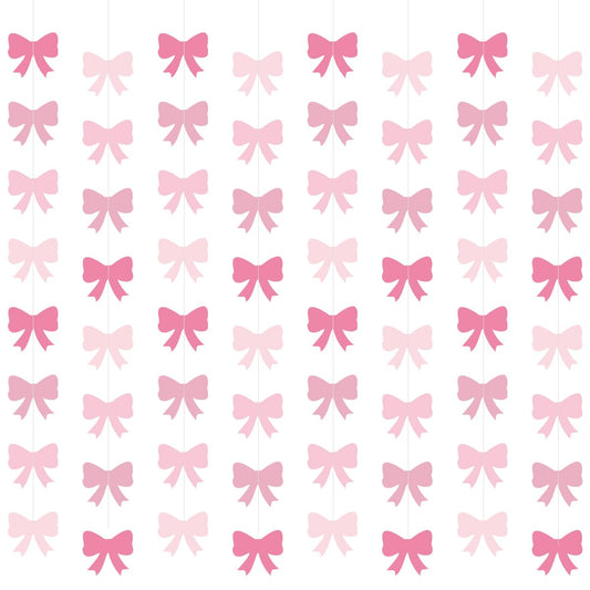 Pink Bow Hanging Banners Coquette Party Decorations – 8 ct