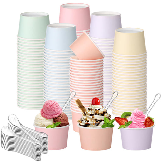 Pastel Paper Ice Cream Bowls with Spoons - 100 ct