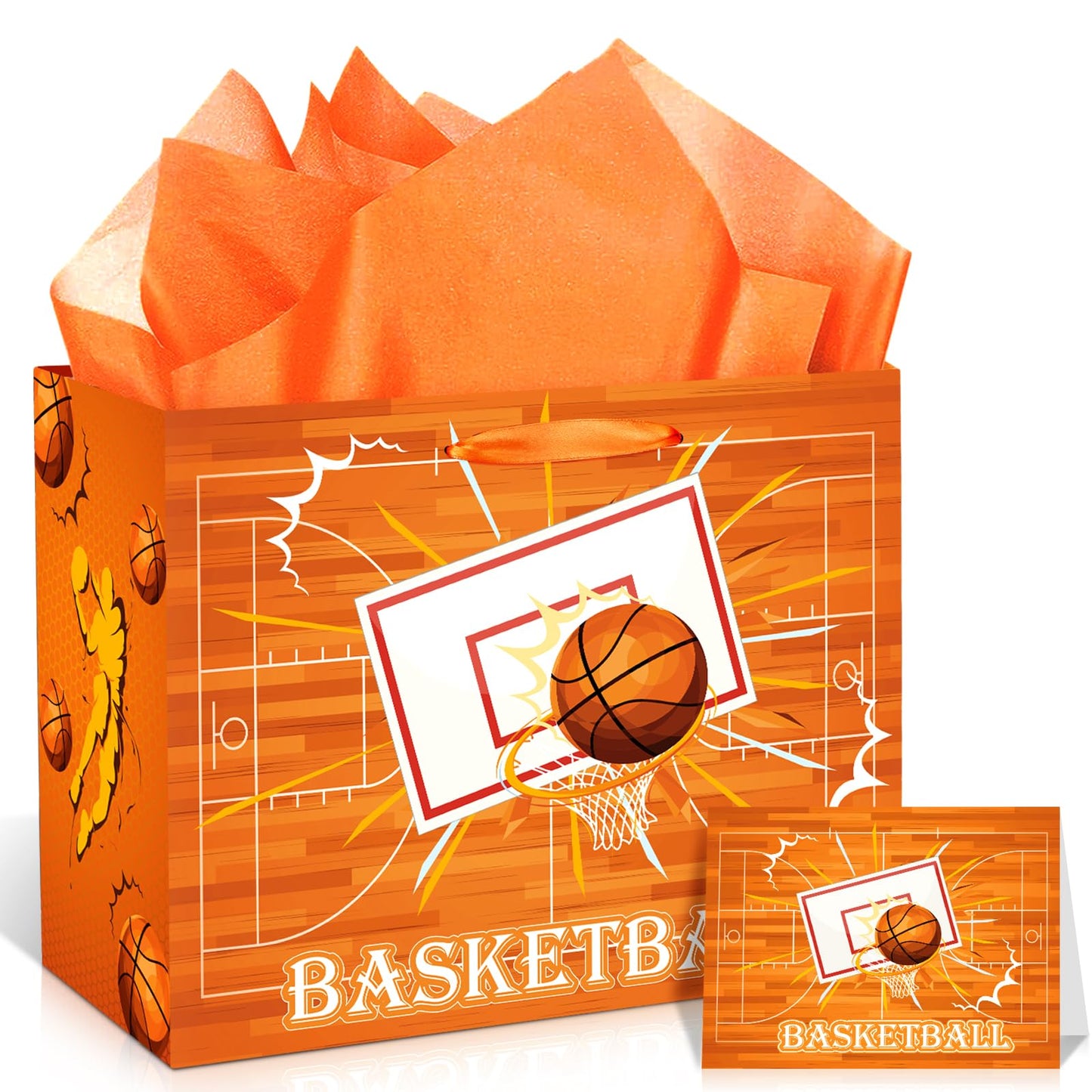 Basketball Party Gift Bag with Greeting Card & Tissue Paper