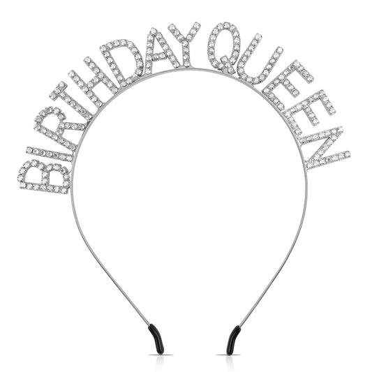 Silver Birthday Queen Rhinestone Crown Headband – 161 Crystals
