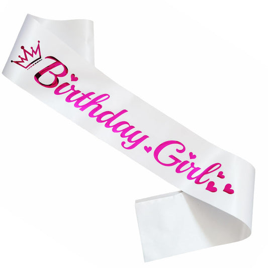 Birthday Girl Sash – White & Hot Pink Foil