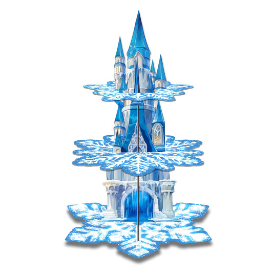 PHOGARY 3 Tier Cupcake Stand for Ice Birthday Party Decorations Ice Palace Cupcake Tower Stand Winter Snow Party Decor Snowflake Cupcake Holder Stand Winter Wonderland Baby Shower Party Supplies