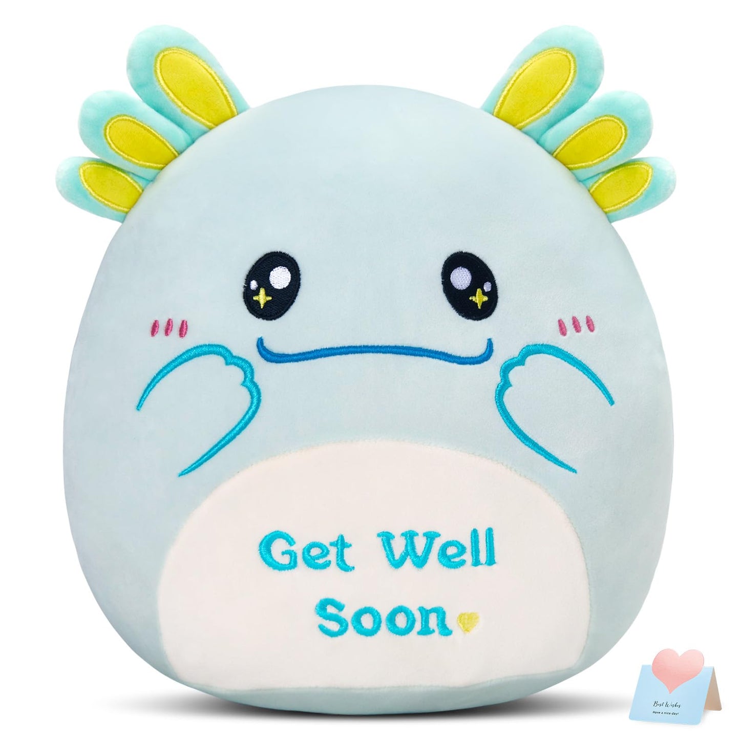 CozyWorld 12" Get Well Soon Axolotl Plush PillowSoft Axolotl PlushiesGet Well Axolotl Stuffed AnimalKawaii Axolotl Plush ToyCute Salamander Plush Feel Better Gifts for Kids Women Men (Mint Green)