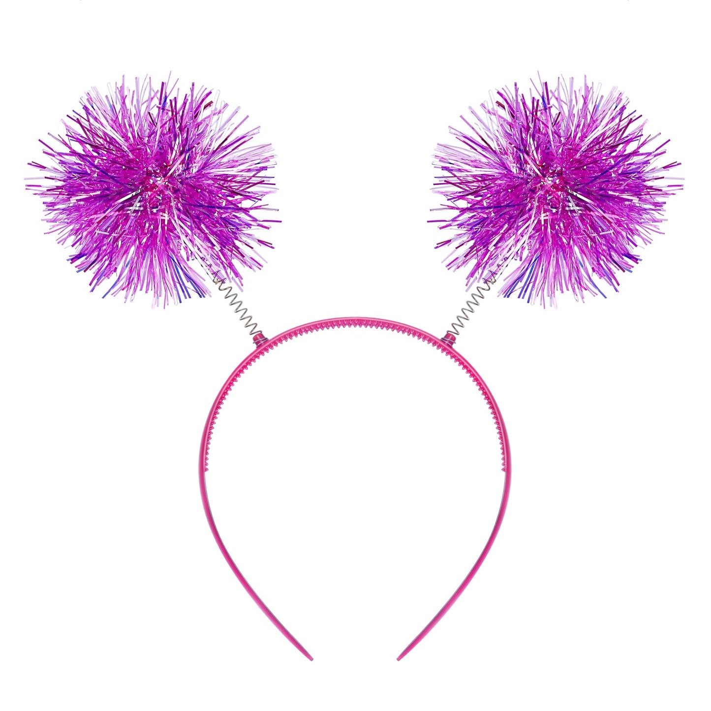 Hot Pink Foil Tinsel Pom Pom Party Headband for Women & Girls