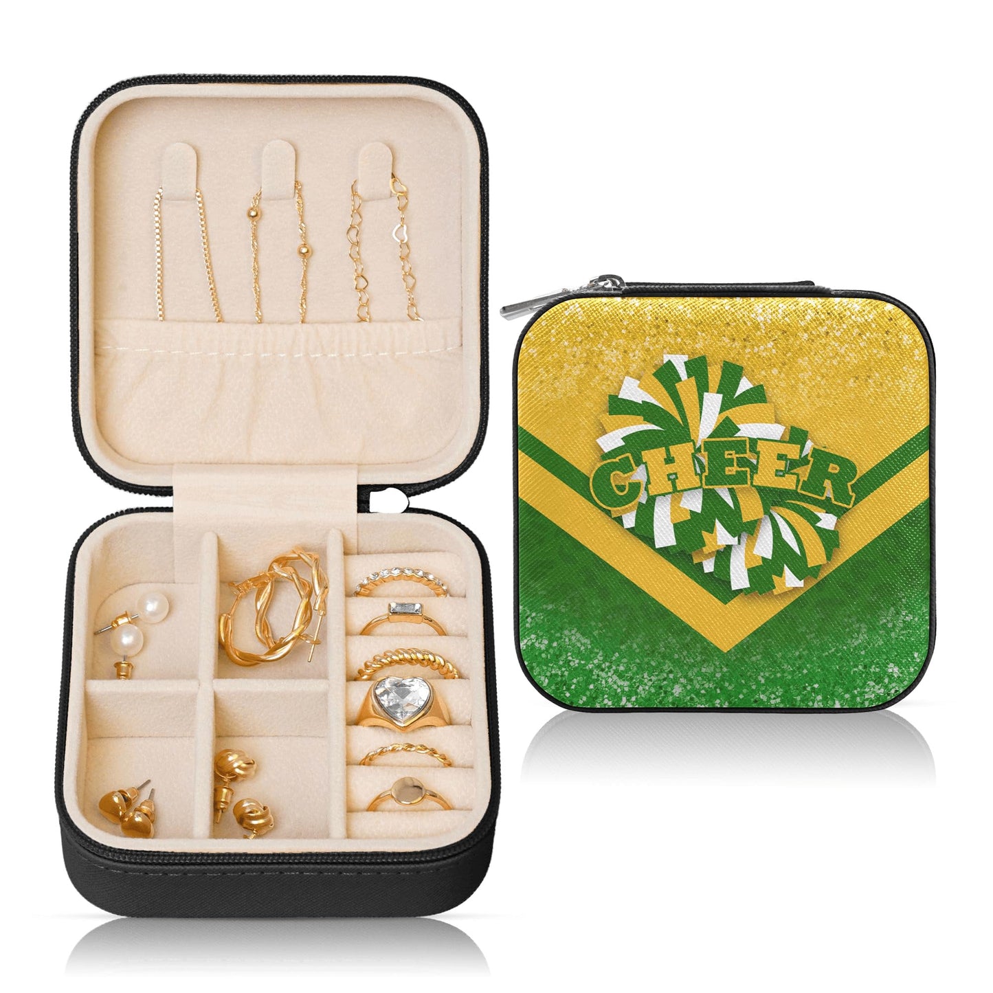 Cheerleader Travel Jewellery Case – Gold & Green