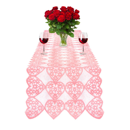 Valentines Day Table Runner 14 x 72 Inch Valentines Table Runner Pink Heart Shaped Lace Valentine Table Runner for Candlelight Dinner Anniversary Engagement Wedding Party Valentines Day Decorations