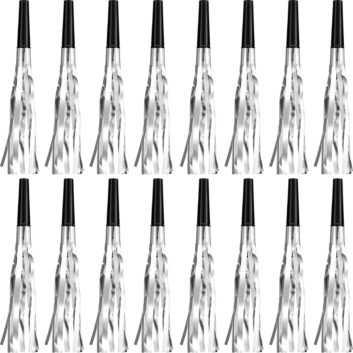 Silver Metallic Fringed Blowout Noise Makers - 24 ct