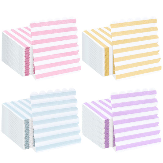 Striped Scalloped 3-Ply Disposable Cocktail Napkins