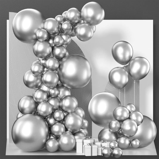 Metallic Silver Balloon Garland Arch Kit – 140 Piece