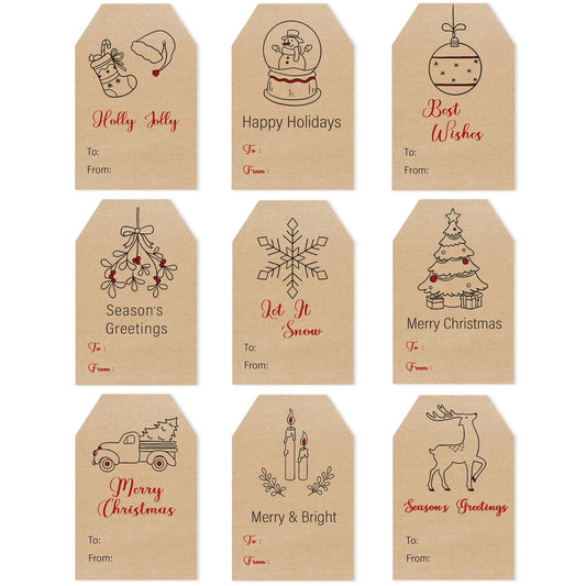 Kraft Christmas Gift Tag Stickers – 96 Pack, Simple Design