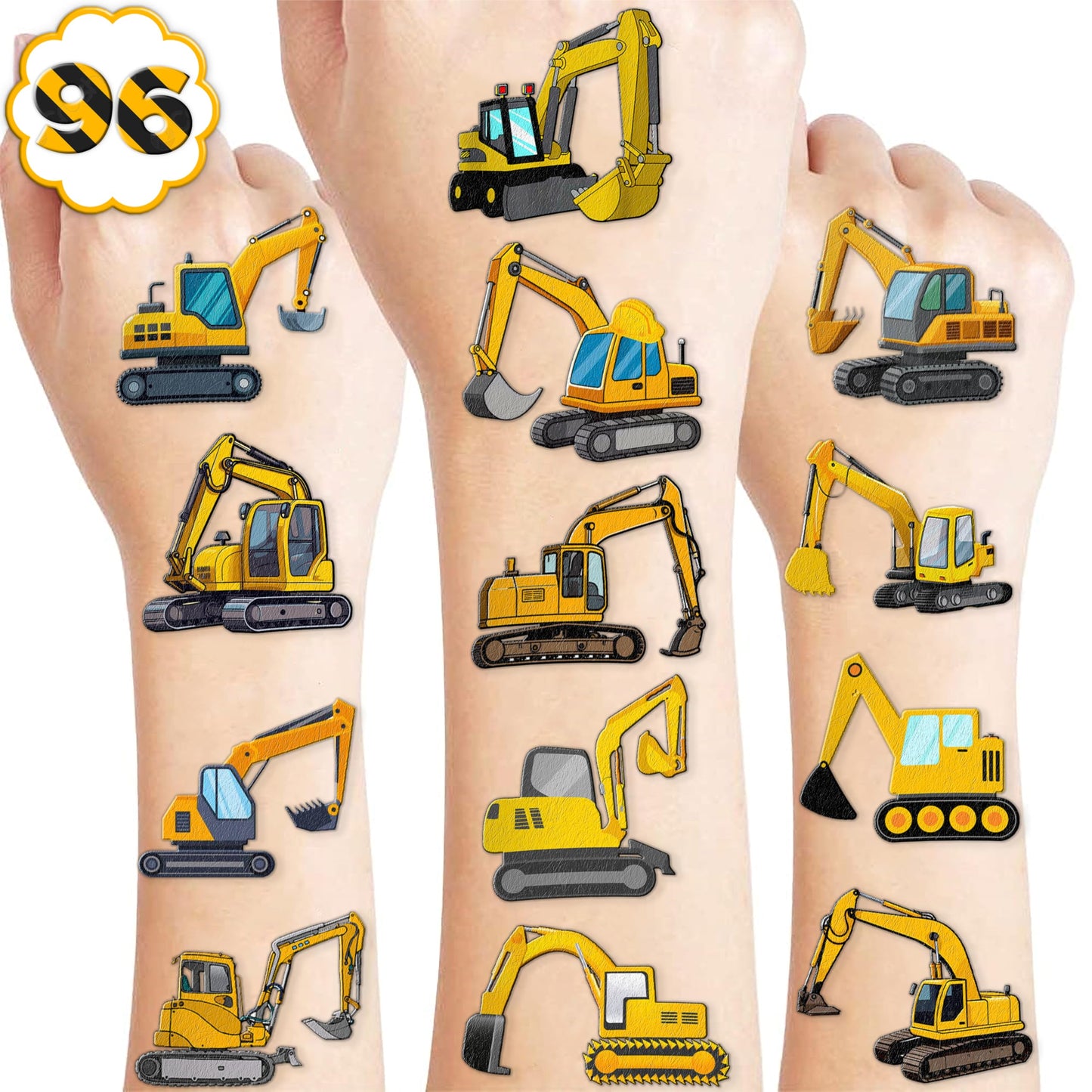 Excavator Construction Vehicle Temporary Tattoo Set